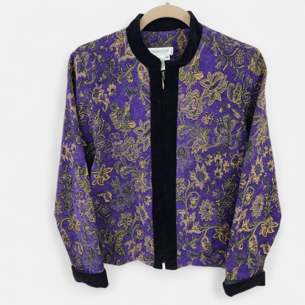 Coldwater Creek Jacquard Jacket Whimsigoth Dark Fairy Romance Zip Velvet Medium